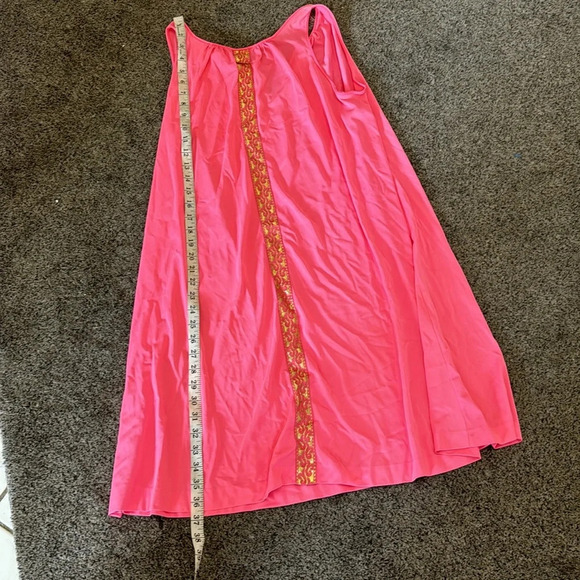 Vtg LORRAINE Hot Pink Gold Metallic  Lingerie Nightgown medium - Picture 7 of 8